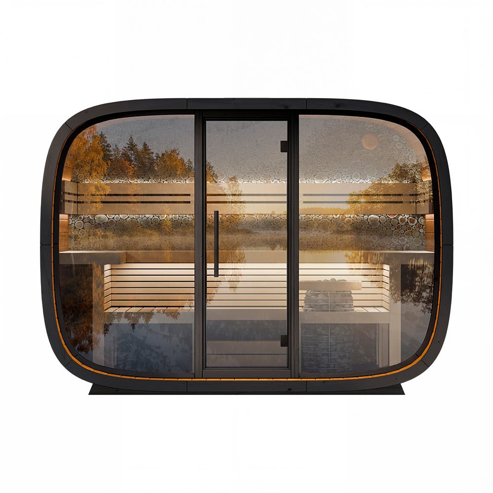 Leil Saunas Round Cube Relax, 6 Person Outdoor Sauna - NW Immersion