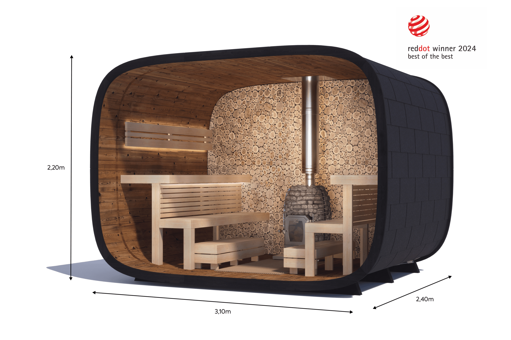 Leil Saunas Round Cube Single, 6 - 8 Person Outdoor Sauna - NW Immersion