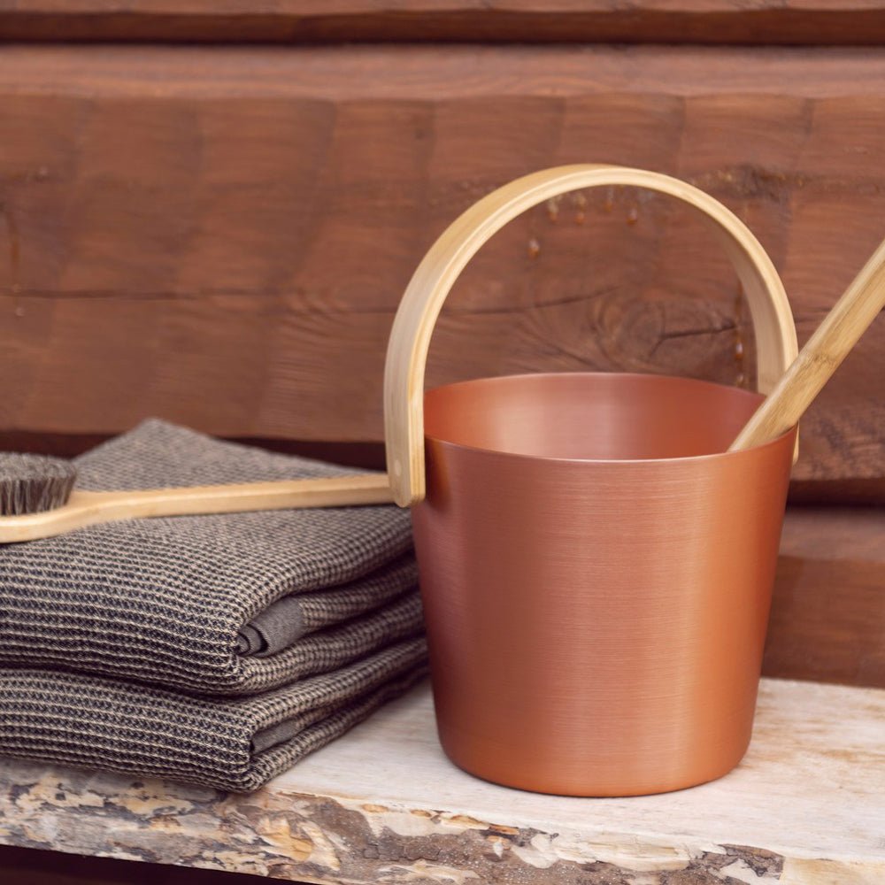 Rento Curved Handle Sauna Bucket – Aluminum Finnish Sauna Bucket - NW Immersion