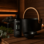 Rento Eucalyptus sauna scent beside sauna bucket and ladle for Finnish löyly.