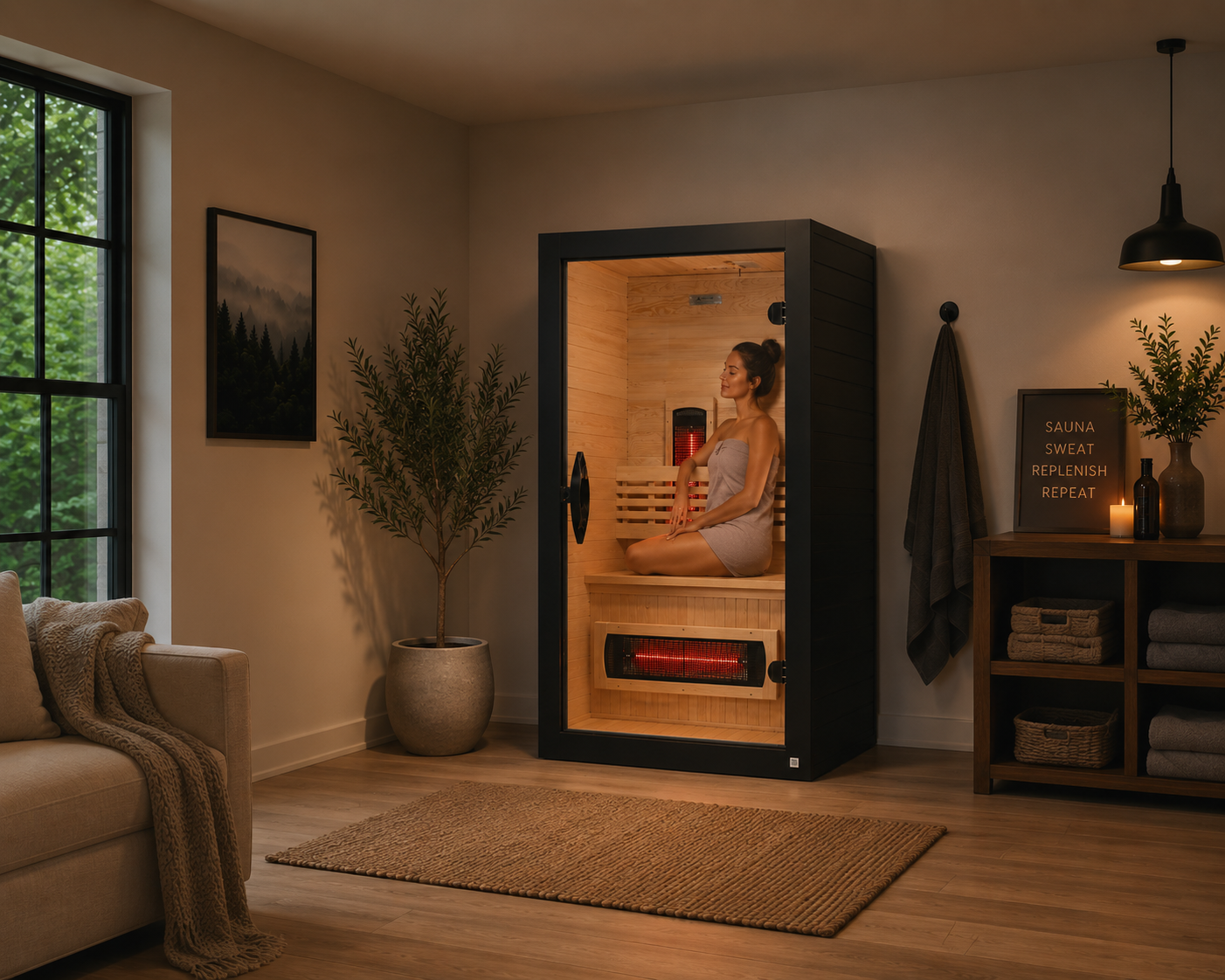 Santorini 1-2 Person Full Spectrum Infrared Sauna with Near Zero EMF