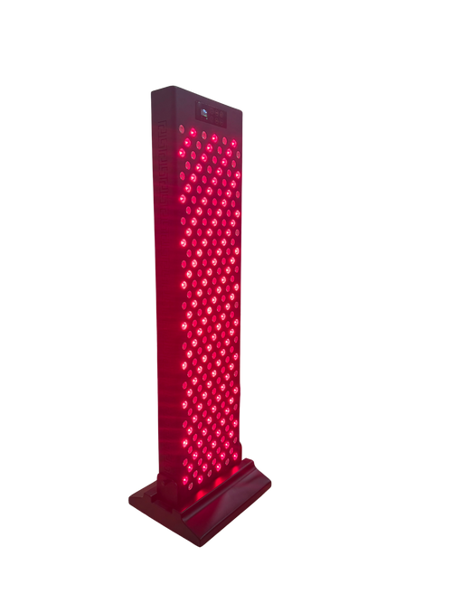 Sauna Elite red light therapy panel powered on, cut-out image on transparent background