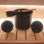 SaunaLife Accessory Package 5 - Bucket, Ladle, Hygrometer and Thermometer - Black — product photo
