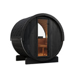 SaunaLife E6WB 3 Person Outdoor Barrel Sauna with Panoramic Window – Black - NW Immersion