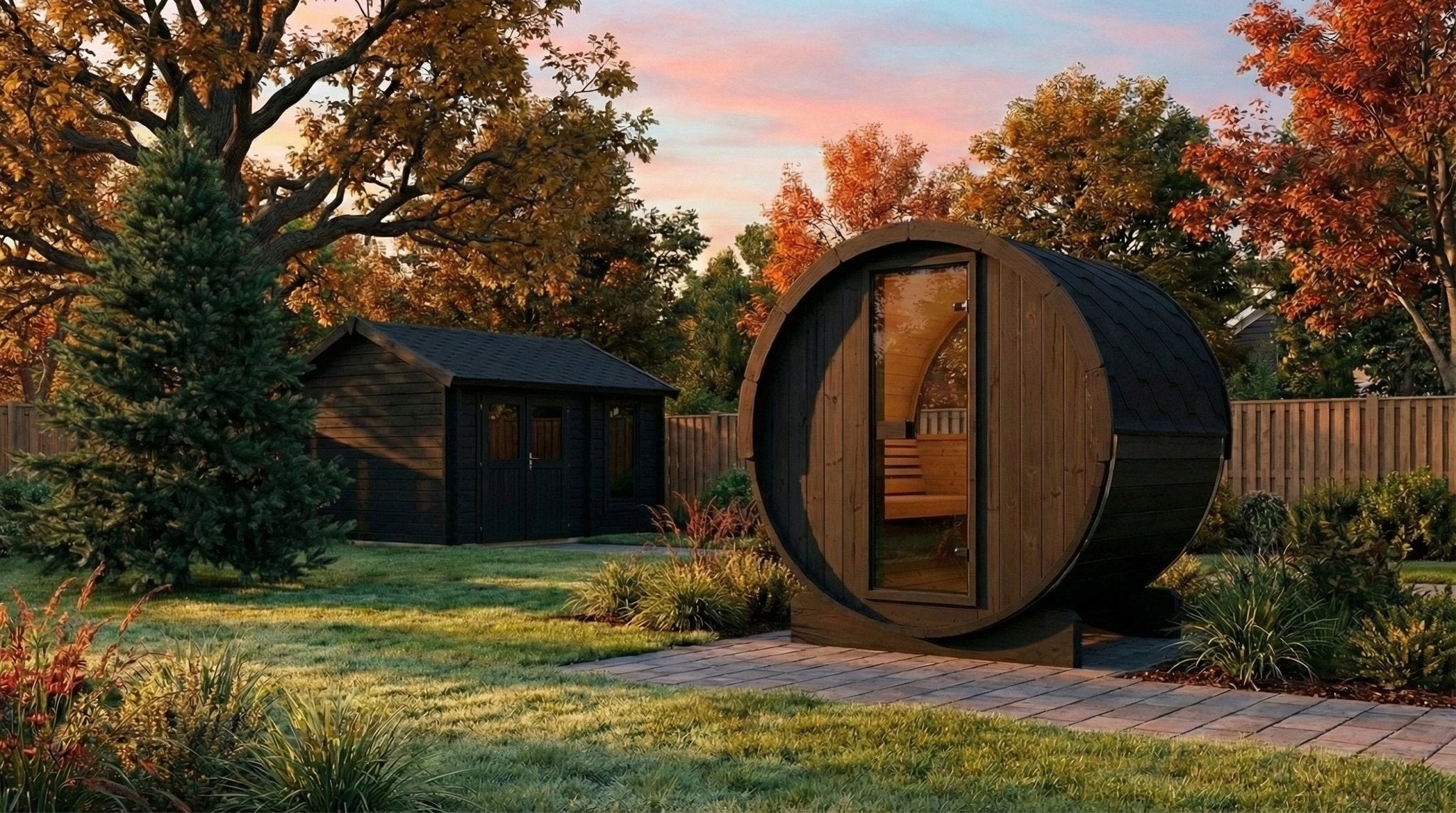 SaunaLife E6WB 3 Person Outdoor Barrel Sauna with Panoramic Window – Black - NW Immersion