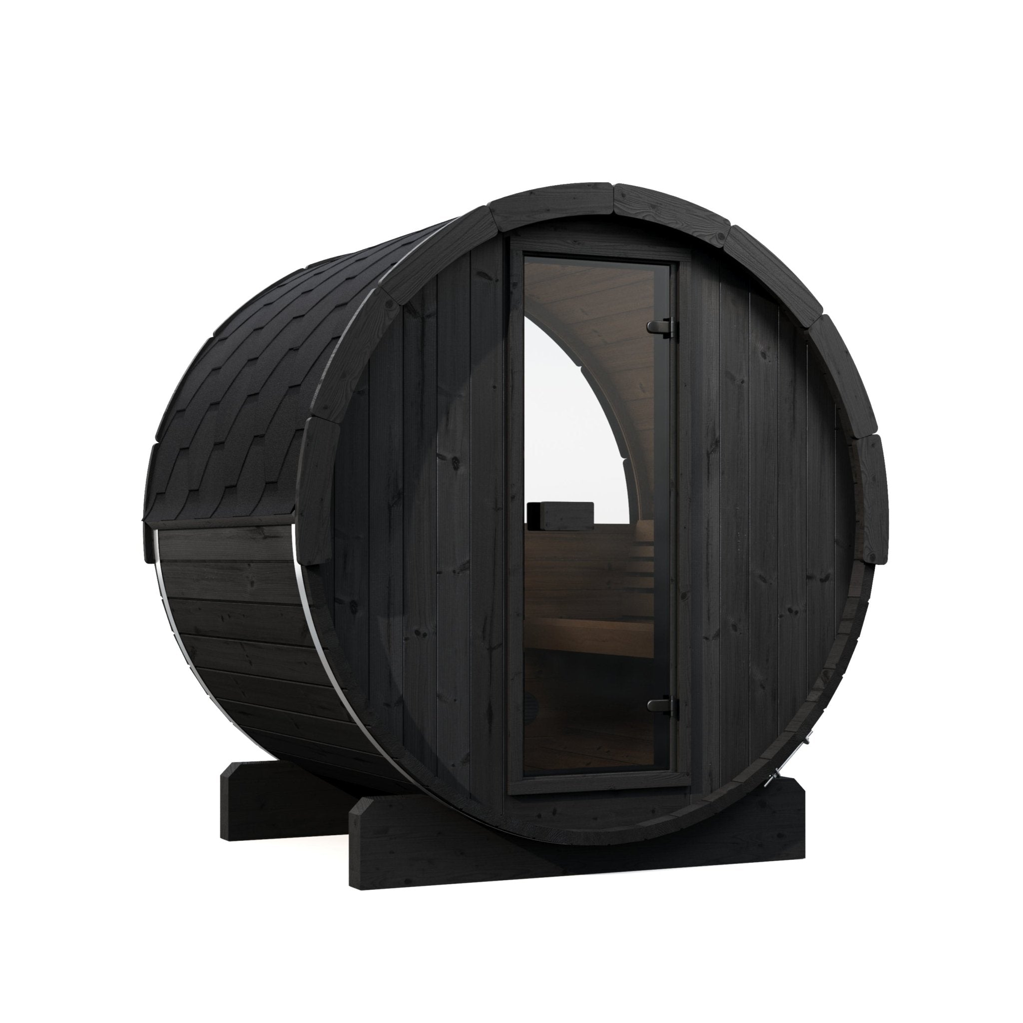 SaunaLife E6WB 3 Person Outdoor Barrel Sauna with Panoramic Window – Black - NW Immersion