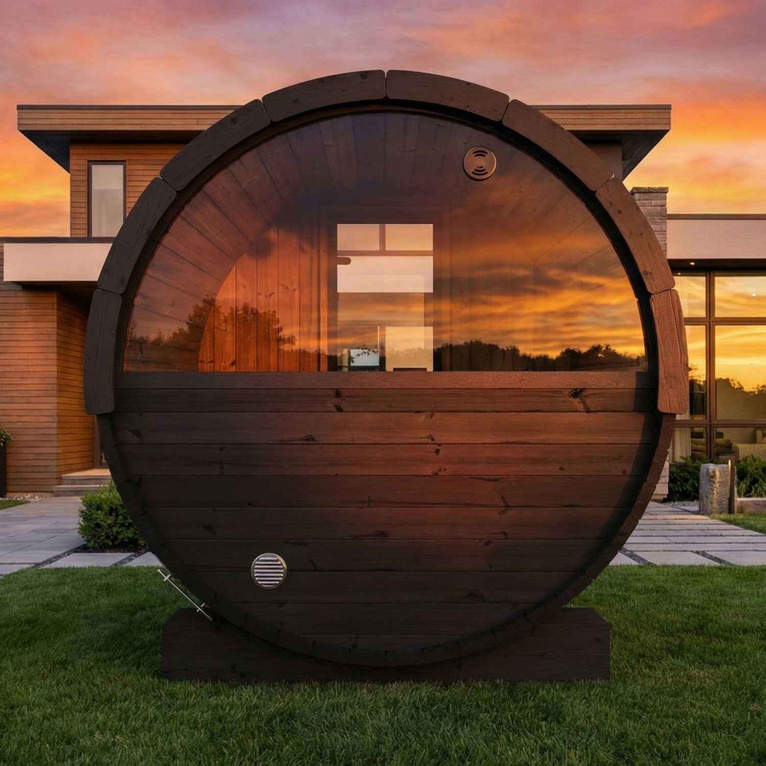SaunaLife E6WB 3 Person Outdoor Barrel Sauna with Panoramic Window – Black - NW Immersion
