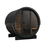 SaunaLife E7GB 4 Person Outdoor Barrel Sauna with Glass Front – Black - NW Immersion