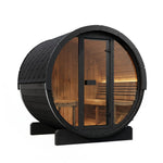 SaunaLife E7GB 4 Person Outdoor Barrel Sauna with Glass Front – Black - NW Immersion