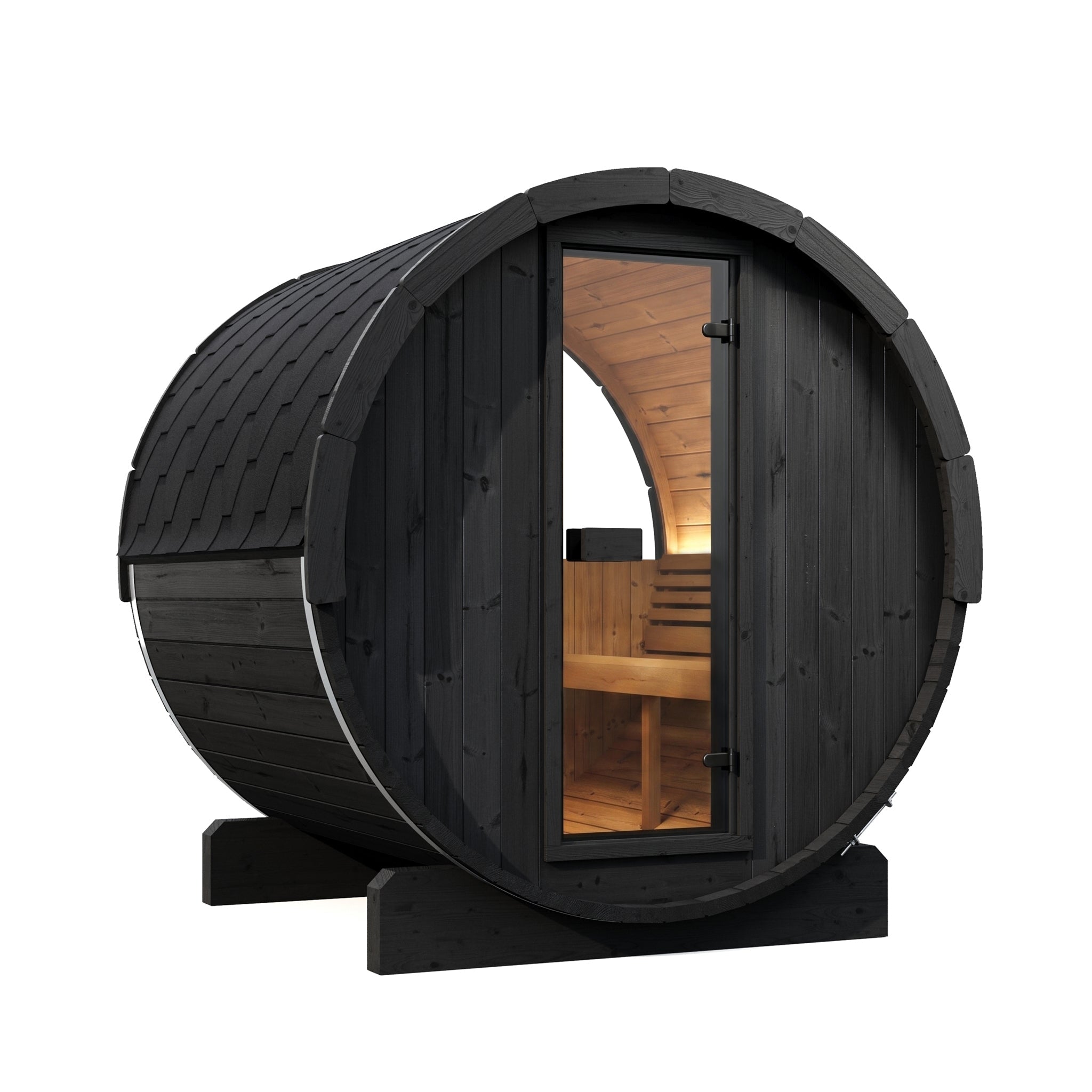SaunaLife E7WB 4-Person Outdoor Barrel Sauna with Panoramic Window – Black - NW Immersion