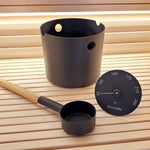 saunalife accessory kit, matte black, includes bucket, ladle, thermometer in fahrenheit