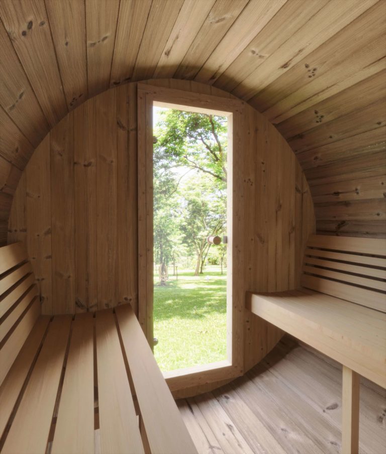 SaunaLife Model E6W Sauna Barrel - Panoramic Rear Window, 3 - Person - NW Immersion