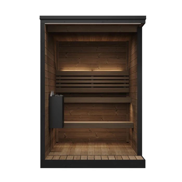 SaunaLife Model GL4 4 Person Garden Luxury Series Outdoor Sauna Kit — shown in a finished setting