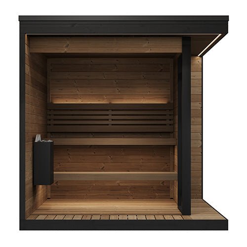 SaunaLife Model GL6 6 Person Garden Luxury Series Outdoor Sauna Kit — shown in a finished setting (2)